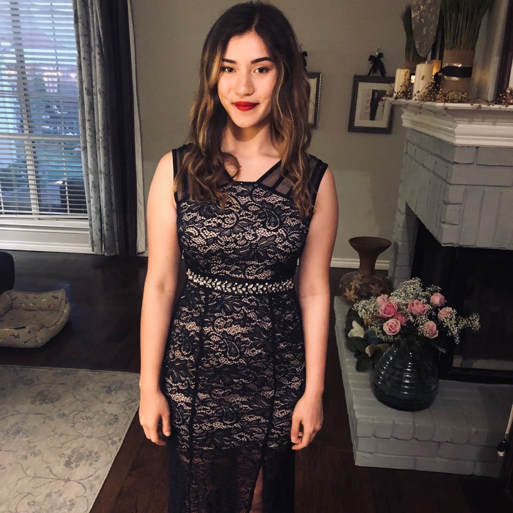 Navy Blue Sheer Lace Dress